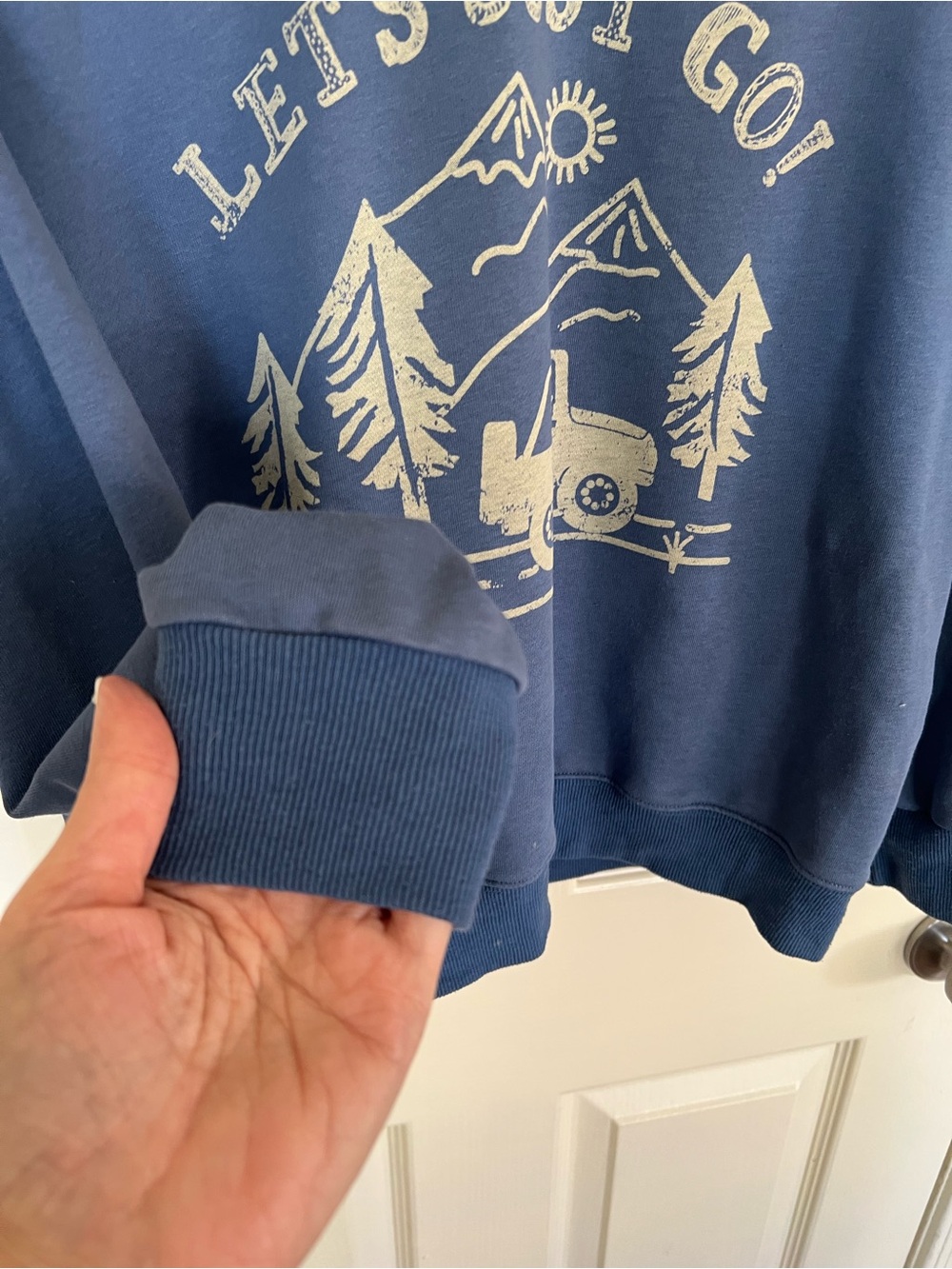 Natural Life Let’s Just Go Graphic Sweatshirt Blue Adventure Pullover Size M - Picture 6 of 10
